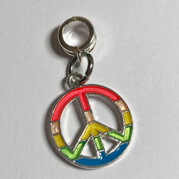 Peace Sign European Bead Charm Pendant for Bracelet Rainbow Hippie LGBT Retro - Picture 5 of 6